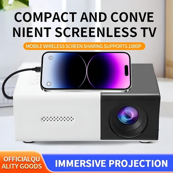 GJX Portable Mini Projector 1080P HD, LED Phone Projector with Remote & 180° Stand