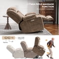 thumbnail image 4 of JULY'S SONG Overstuffed Leather Recliner Chair with Massage and Heat, Power Lift Chairs for Elderly with Cup Holders, Electric Oversized Recliners for Adults with Charge Ports, Brown, 4 of 11