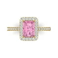 thumbnail image 2 of 1.86ct emerald cut pink Zircon 18k yellow gold halo Bridal Wedding Engagement Promise Anniversary Ring for Women size 8.75, 2 of 7