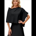 thumbnail image 3 of Poncho para Mujer, Corte Entallado, Chal Versátil, Tejido Suave, Cuello Vuelto, Top Corto Negro un Tamaño, 3 of 10