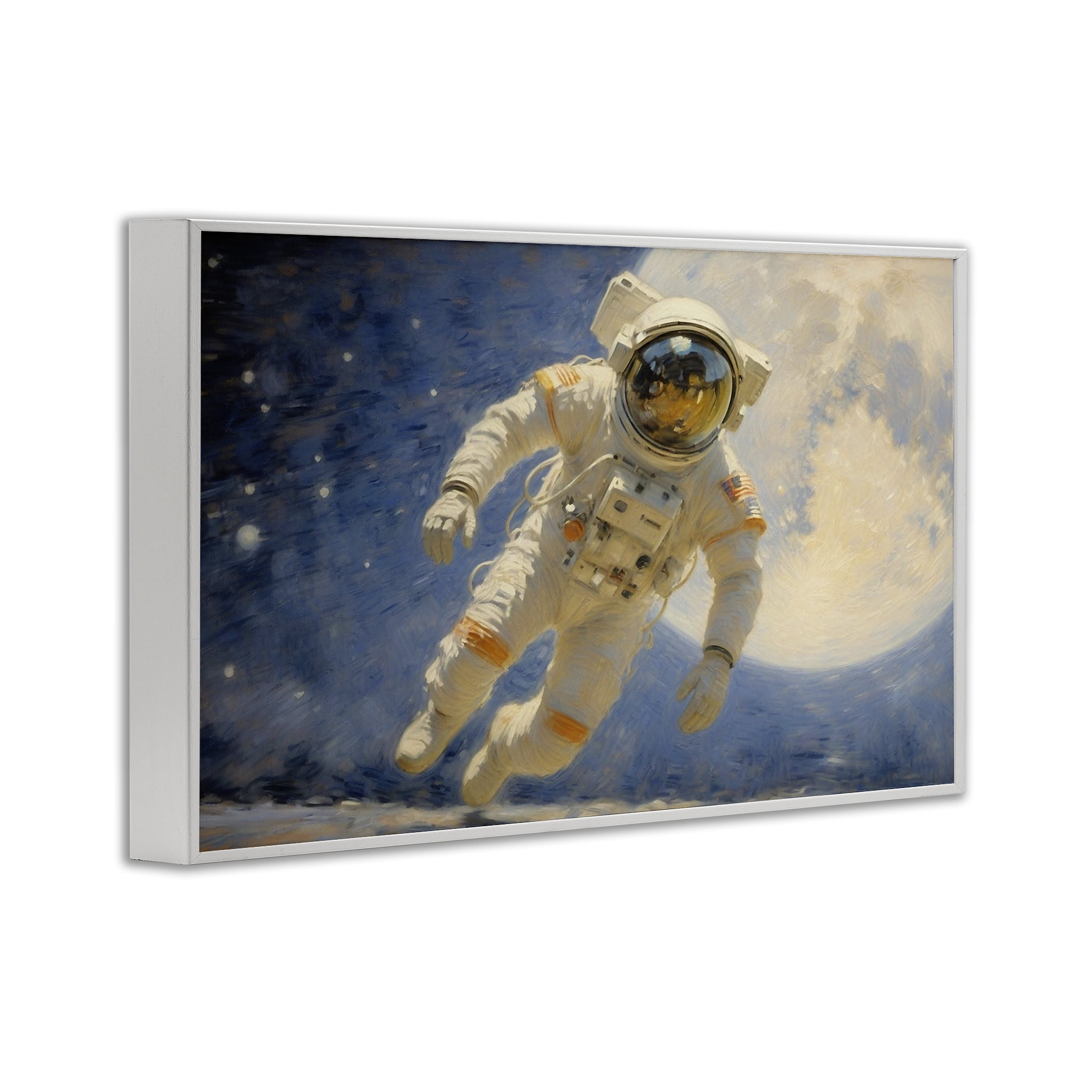 Astronaut in Vast Galaxy White Framed Giclee Art, design by Angie Hawke