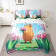 thumbnail image 2 of Homewish Pink Cherry Blossom 7-Piece Bedding Comforter Set,Cute Capybara King Bedding Sets,Kawaii Tulip Flower Bed Sheets For Girls Kids,Microfiber Bedroom Decor Reversible, 2 of 8