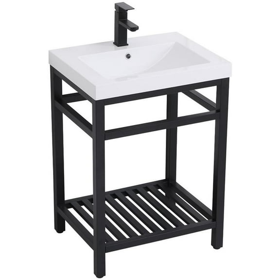 24 inch Single Bathroom Metal Vanity in Black