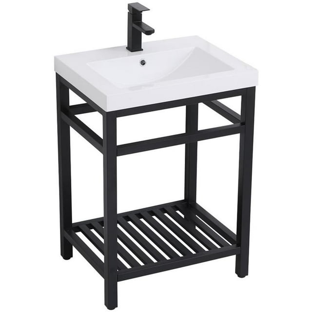 Pemberly Row 24" Single Resin Top Metal Bathroom Vanity in Black