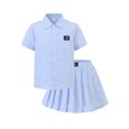 thumbnail image 4 of PureChapter Girls Summer Outfits Striped Short Sleeve Button Down Shirt & Pleated Skirt 2 Piece Preppy Clothes for Back to School, 4 of 8
