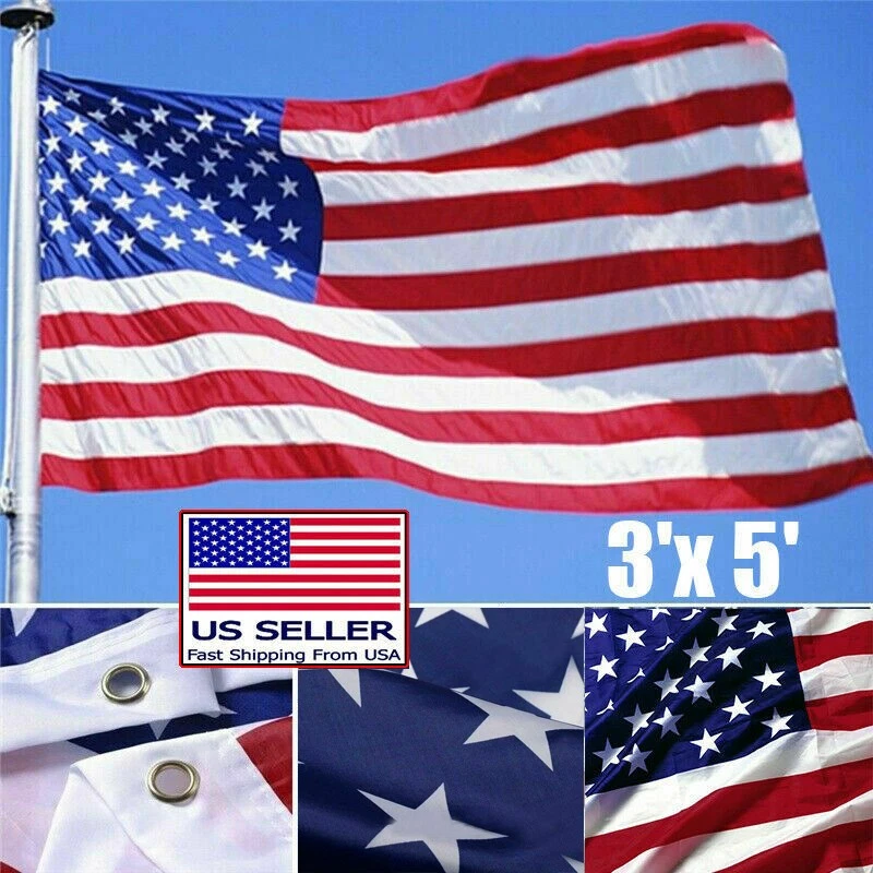 PURELY- 2Pcs 90*150Cm 3X5Ft American Flag Usa Us Flag Stars Grommets Stripe Nylon Garden