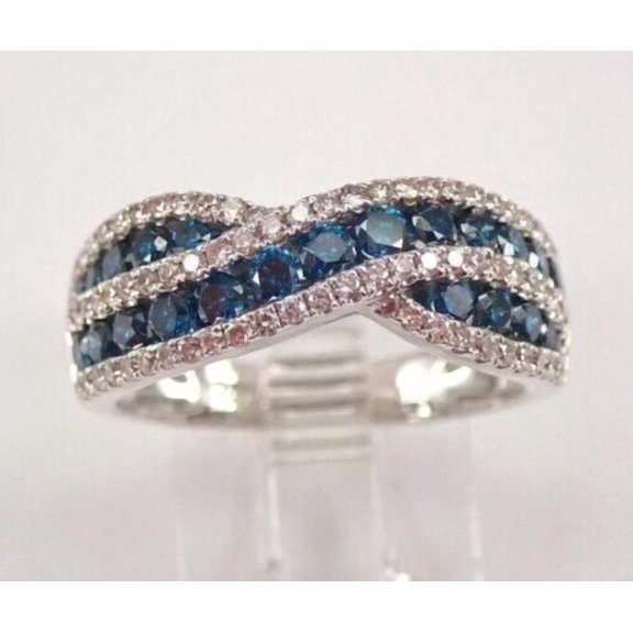 Dazzlingdaimonds Jewels 2.00 Ctw Round Cut Blue And White Diamond Wedding Anniversary Crisscross Band Ring 14K White Gold Plated 925 Sterling Silver 925 Sterling Silver -6