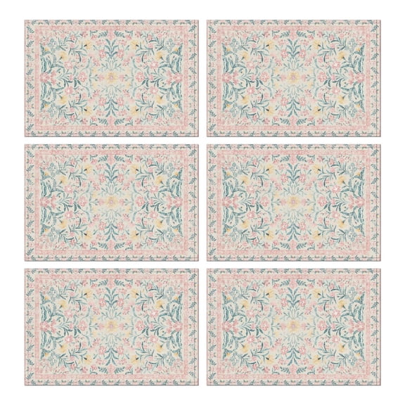 Rustic Nordic Style Boho Chic Flax Placemats Set of 6, 12x18 Inch Vintage Tribal Artistic Earthy Ethnic Patterns, Washable Style Table Mats for Dining Table