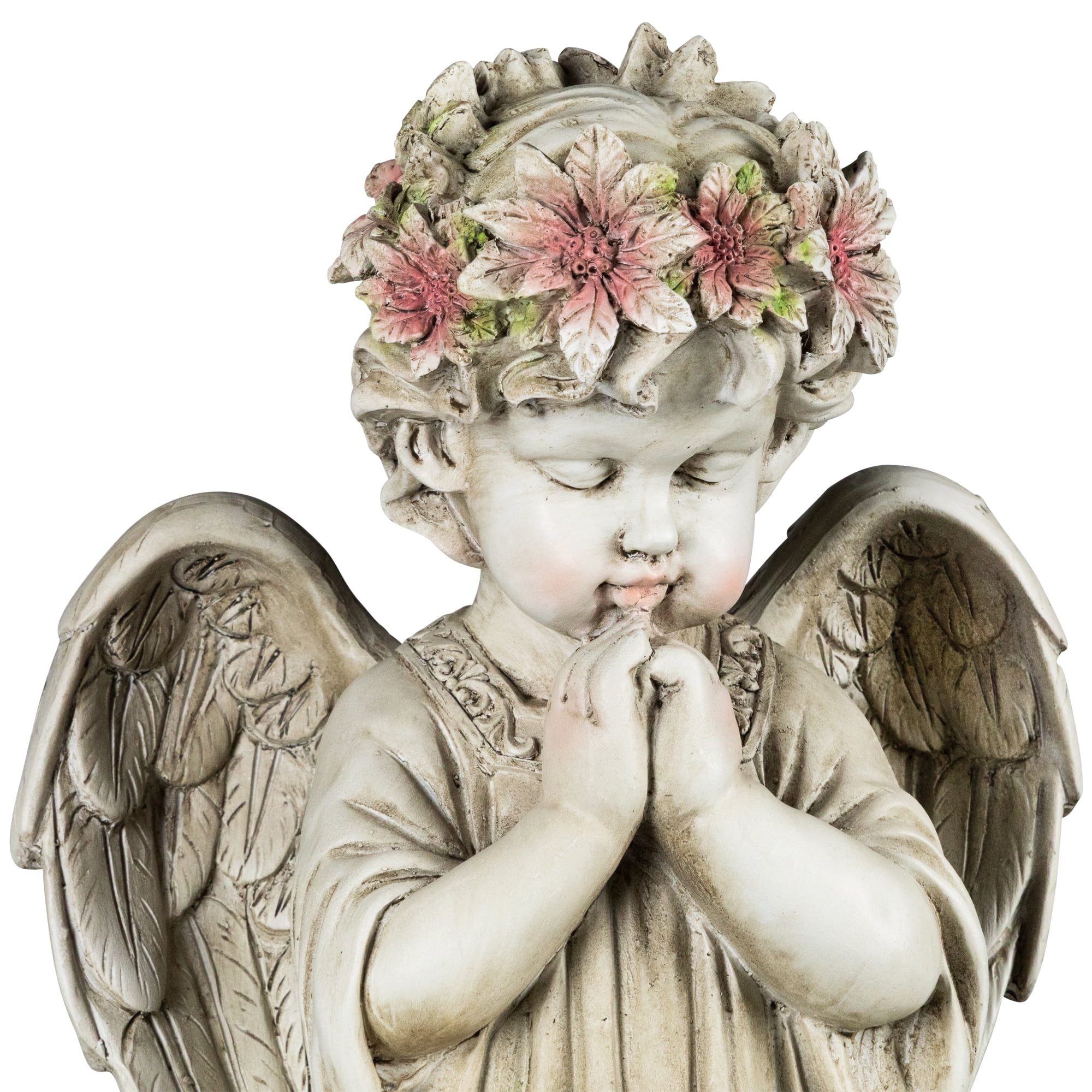 Northlight LED Lighted Praying Cherub with Flowers Statue - 16"