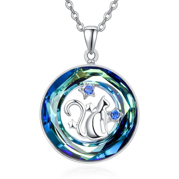 TANGPOET Cat Necklace S925 Sterling Silver Crystal Pendant Cute Animal Jewelry Birthday Gifts for Women Cat Lover