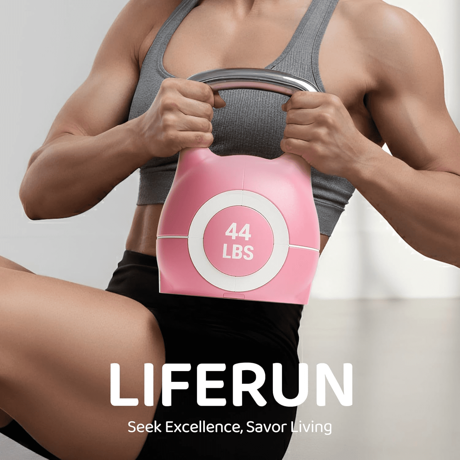 LIFERUN Adjustable Kettlebell Set-7in1 Kettlebells, Choose 22.5 lb or 44 lb, Quick-Change Weight Dial & Safety Lock, Aluminum Handle, Full-Body Workout
