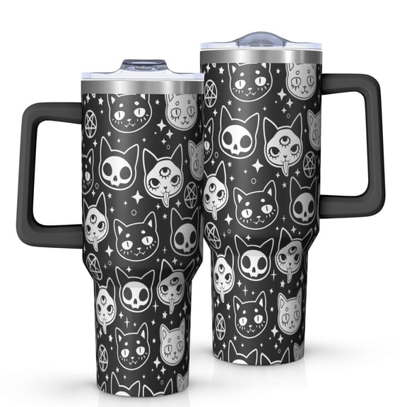 Bat Silhouette Halloween Pattern Tumbler with Handle and Lid,40oz Double Wall Vacuum Insulated Tumbler,Cups Gift for Women and Men