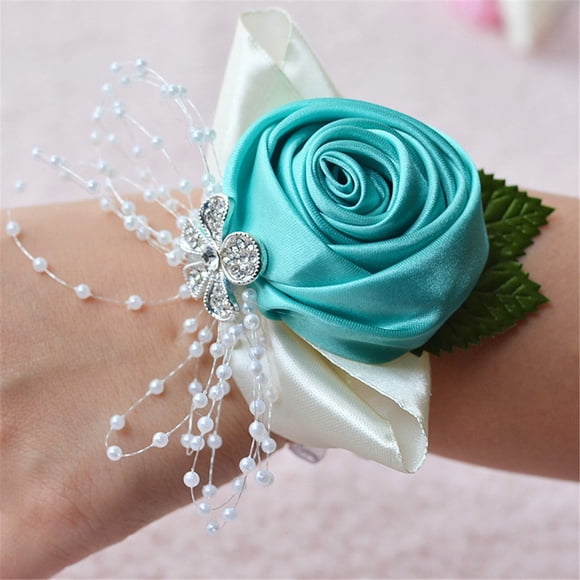 Jackcsale Wedding Bridal Corsage Bridesmaid Wrist Flower Corsage Flowers for Wedding Light Blue Pack of 2