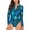 Blue, variant on WREESH Womens One Piece Swimsuit Rash Guard Swim Suits Fashion Multicolor Leaf Flower Print Long Sleeved Zipper Swimsuit Bathing Suits Blue