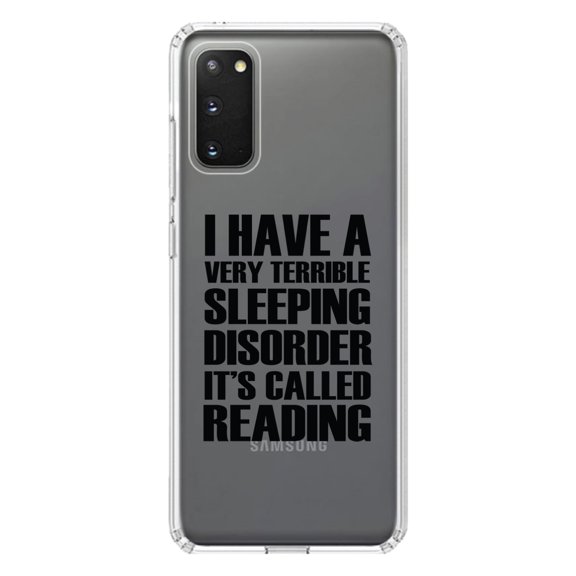 DistinctInk Clear Shockproof Hybrid Case for Galaxy S20 ULTRA / 5G (6.9" Screen) - TPU Bumper Acrylic Back Tempered Glass Screen Protector - Terrible Sleeping Disorder Called Reading