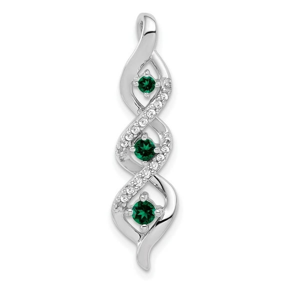 Auriga Fine Jewelry 10K White Gold 3-stone Twisted Diamond and Emerald Chain Slide Pendant for Women (L- 30.4mm, W- 7.8mm)