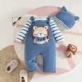 thumbnail image 7 of TOWED22 Newborn Baby Boy Fall Winter Clothes Cute Animal Embroidery Stripe Long Sleeve Romper Suspender Pants Hat 3Pcs Set Cute Coming Home Outfit,Light Blue,3-6 M, 7 of 7