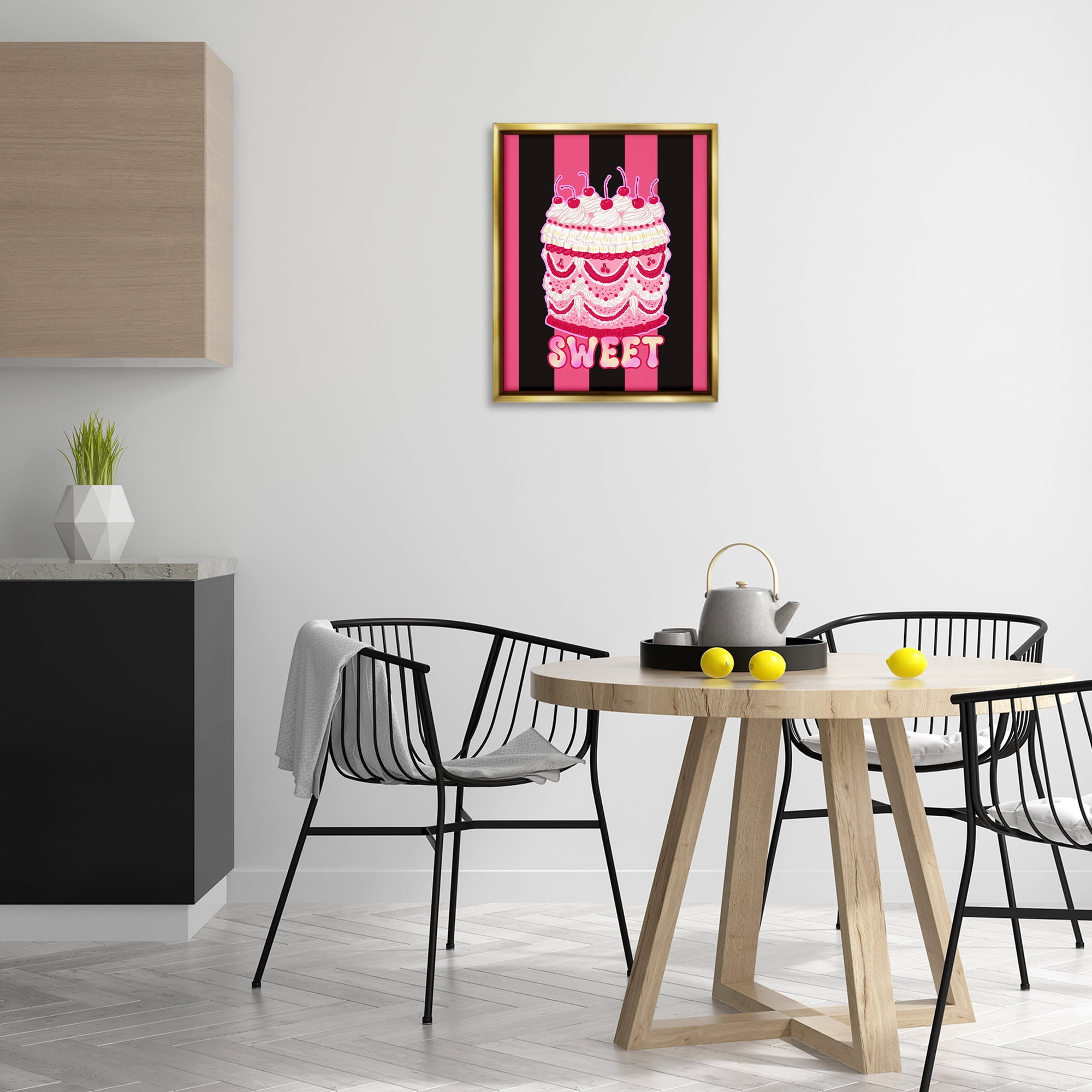 Stupell Industries Sweet Cake with Stripes Food & Beverage Painting Gold Floater Framed Art Print Wall Art, 17 x 21
