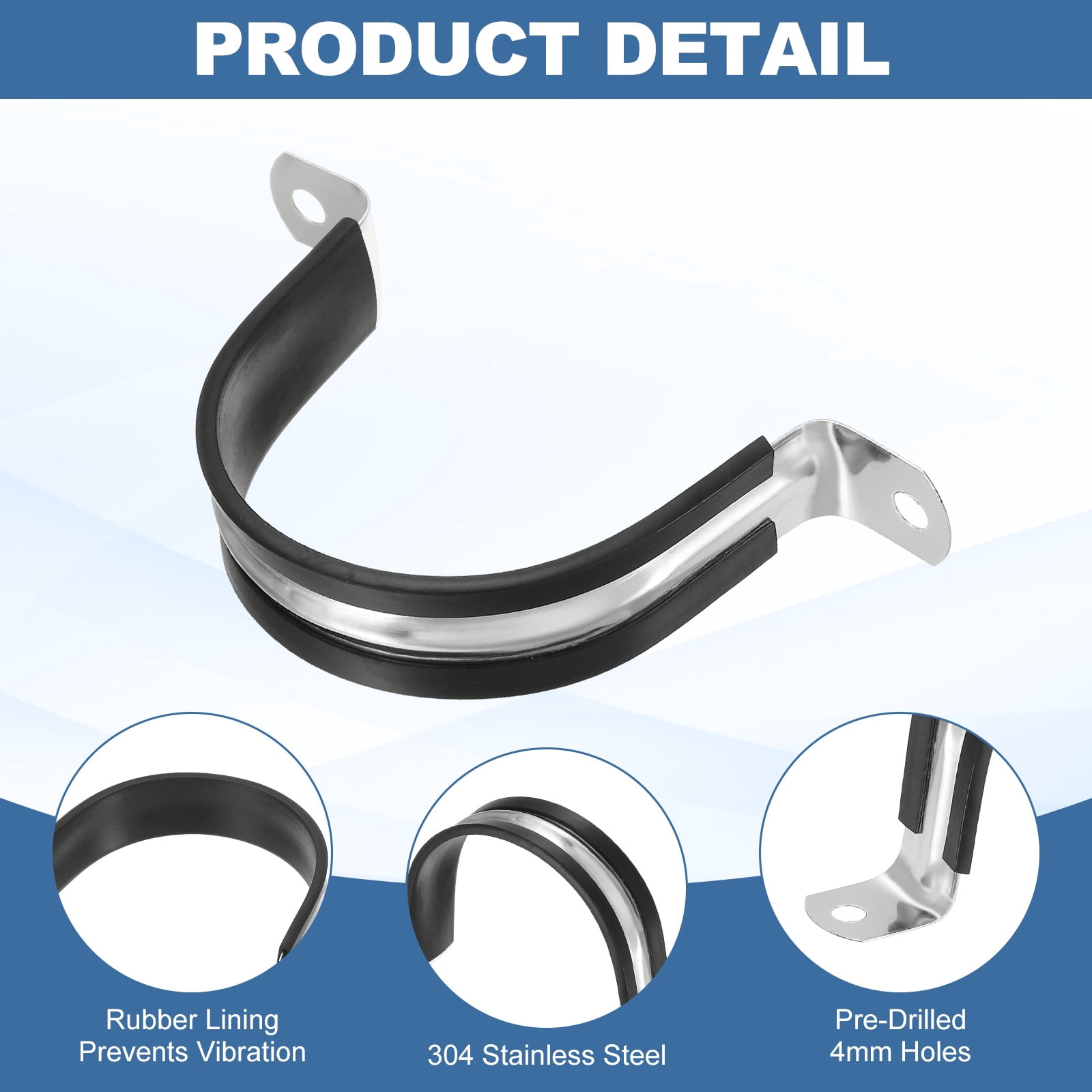 Uxcell 15 Pcs Pipe Strap Clamp, 63mm(2.48") Rubber Cable Clamp Rubber Cushioned 304 Stainless Steel U Bracket Tube Holder Support with Screws for Water Pipe HVAC Cable Management