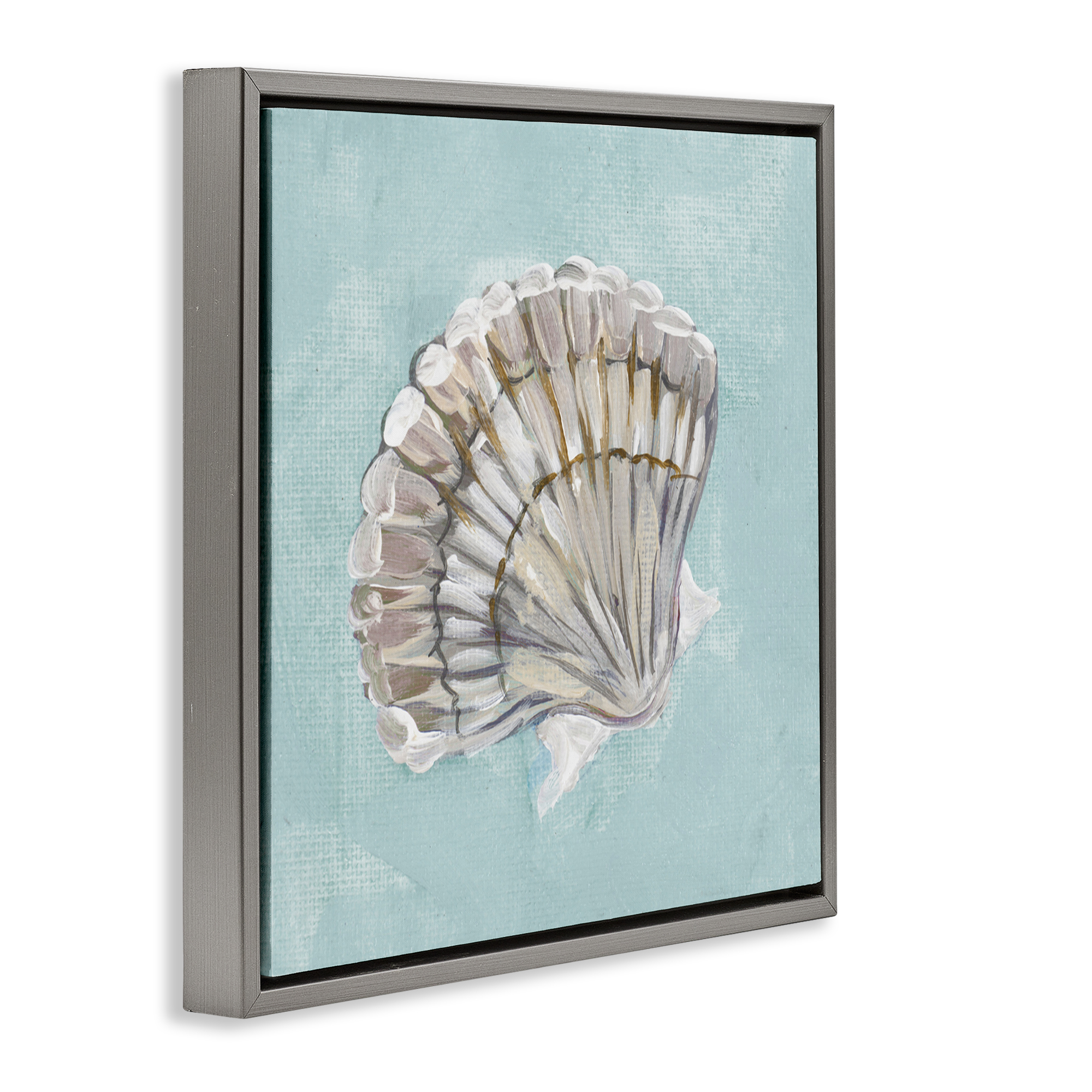 Stupell Industries Brushed Clam Shell Coastal Painting Gray Floater Framed Canvas Art Print Wall Art, 25 x 25