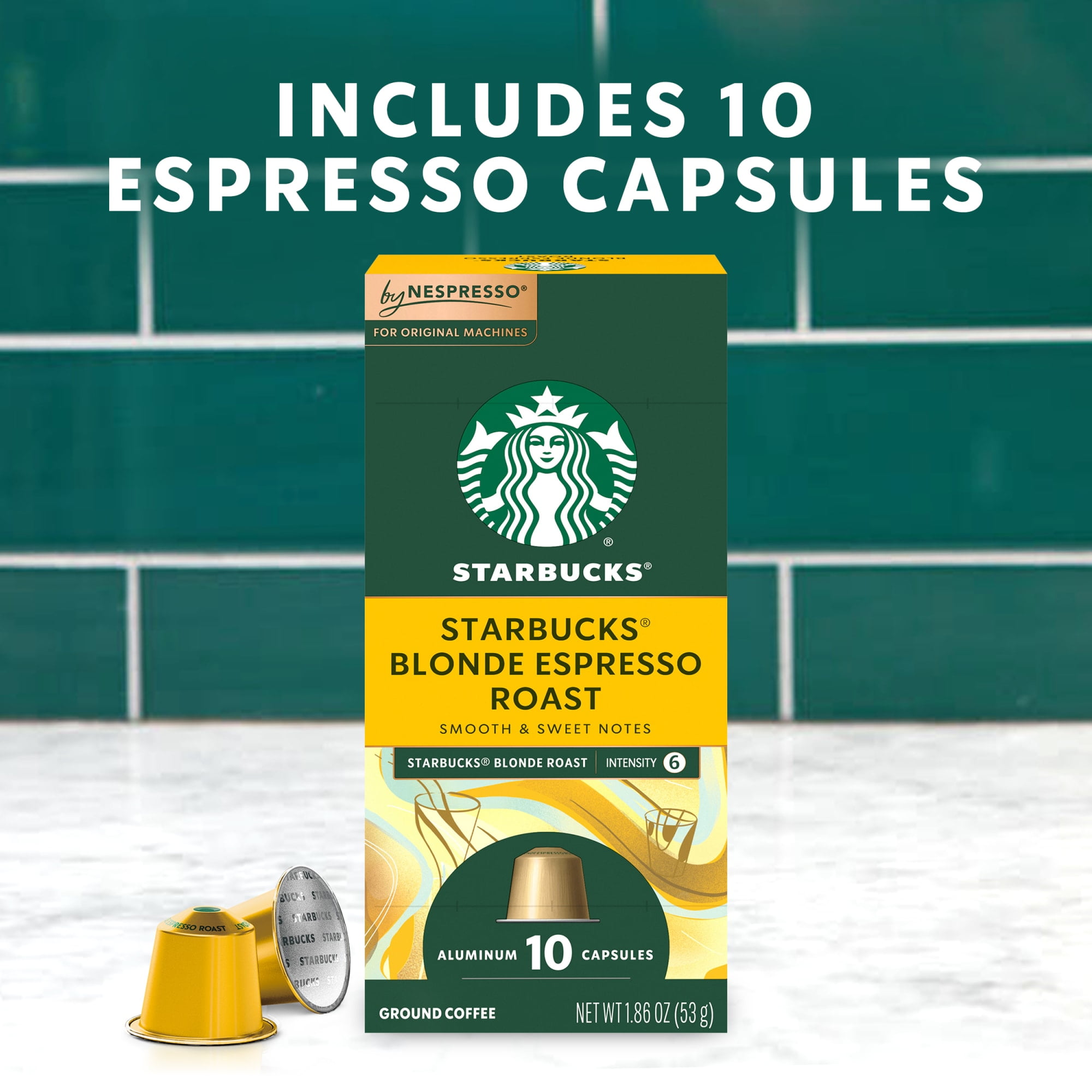 Starbucks By Nespresso Original Line, Starbucks Blonde Espresso Roast, Nespresso Pods, 10 ct