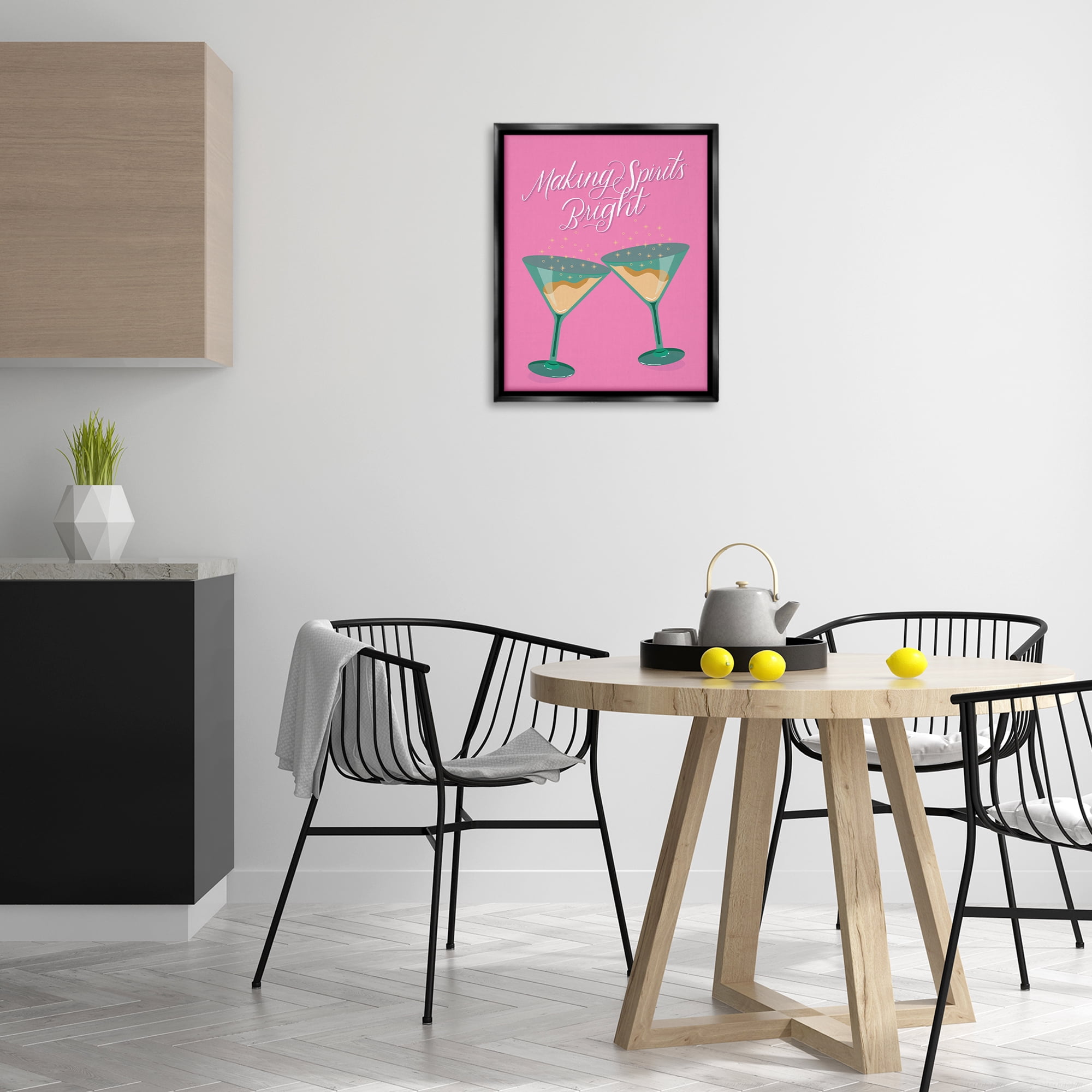 Stupell Industries Making Spirits Bright Cocktails Food & Beverage Painting Black Floater Framed Canvas Art Print Wall Art, 17 x 21