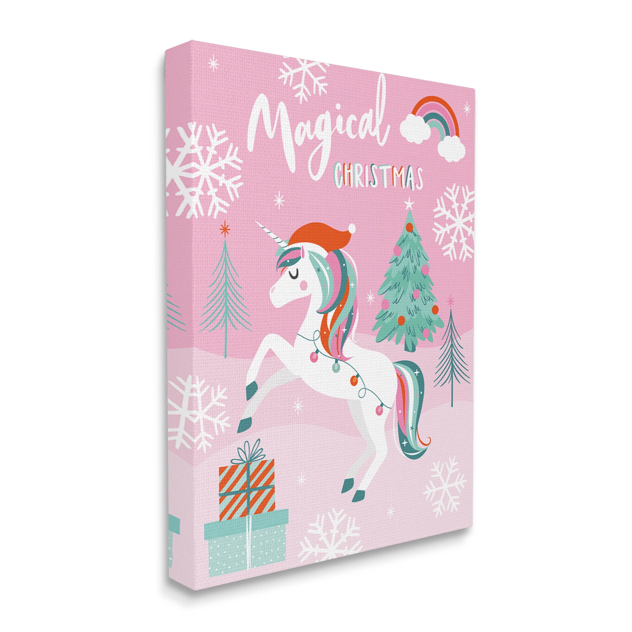 Magical Christmas Pink Unicorn Holiday Graphic Art Gallery Wrapped Canvas Print Wall Art