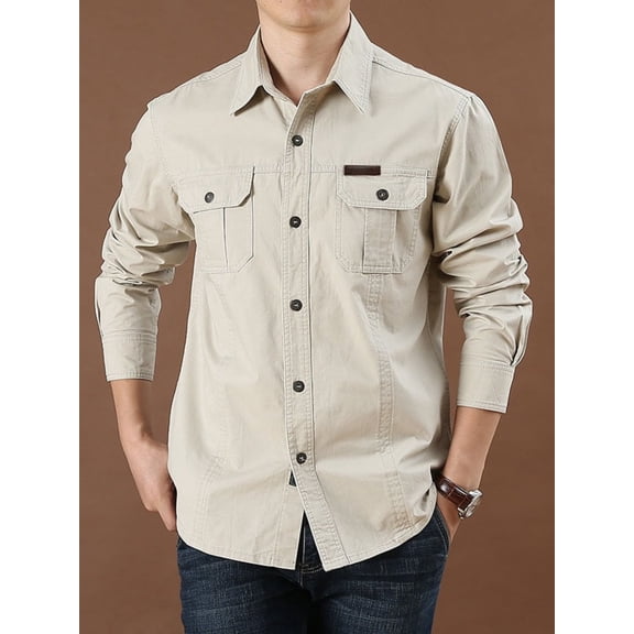 Fredd Marshall Men's 100% Cotton Long Sleeve Hiking Shirt with Pockets