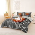 thumbnail image 2 of Castle Fairy Gray Basketball Hoop Print Bedding, Court Line Design Duvet Cover Full, Gray Orange White,Grey Reversible,3pcs,1 Duvet Cover and 2 Pillowcases, 2 of 6