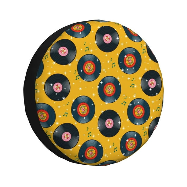 Fotbe Retro Vinyl Records Funda de Llanta de Repuesto con Estampado, Engrosada, Ajuste Universal para Jeep, Remolque, RV, SUV, Camión-15 inch