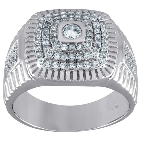 925 Sterling Silver Mens Cubic Zirconia Square Head Presidential Ring Size 10 Ring for Men