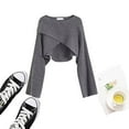 thumbnail image 2 of Fgnfyis Women Short Knit Sweater Long Sleeve Solid Round Neck Irregular Hem Loose Pullover Grey One Size, 2 of 5