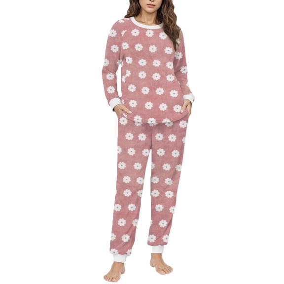 Fuwddey 2 Piece Lounge Sets for Women Crew Neck Velour Sweatsuits Sets Long Sleeve Soft Sleepwear 2 Piece Velvet Fleece Pjs Pajamas Sets with Pockets