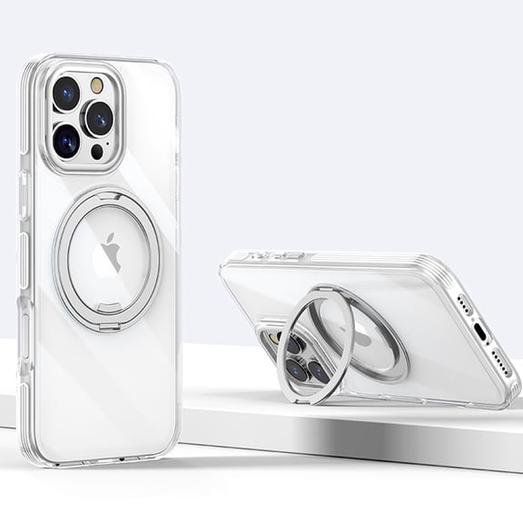 for iPhone 15 Clear Case [Rotatable Metal Ring Stand] Military Grade Drop Protection Non-Yellowing Transparent Slim Non-Slip Ring Phone Cover for iPhone 15 Men Women, White