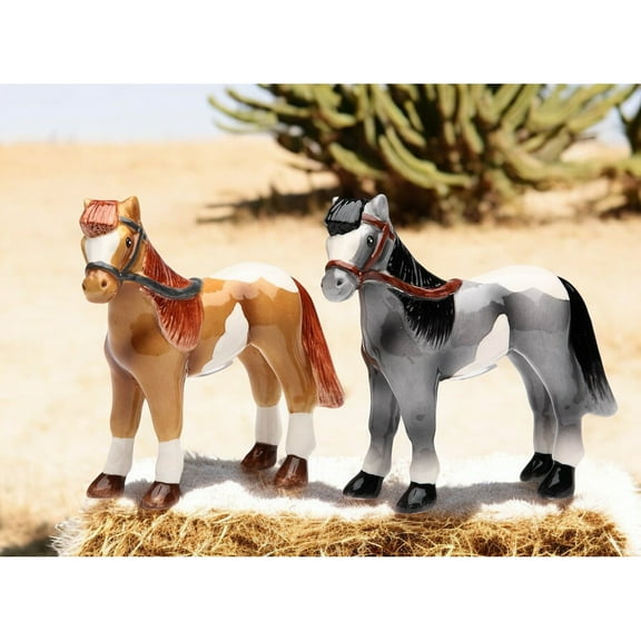 Hand Painted Ceramic Horse Salt and Pepper Shakers 3.75 Inch Equestrian Decor
