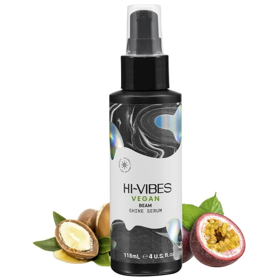 Moehair Hi-Vibes Vegan Beam Shine Hair Serum for Frizz Control, Damage Protection, UV Protection. Silk serum enhances smoothness & shine with enriched Maracuja oil for a perfect silky look. 4 Fl Oz