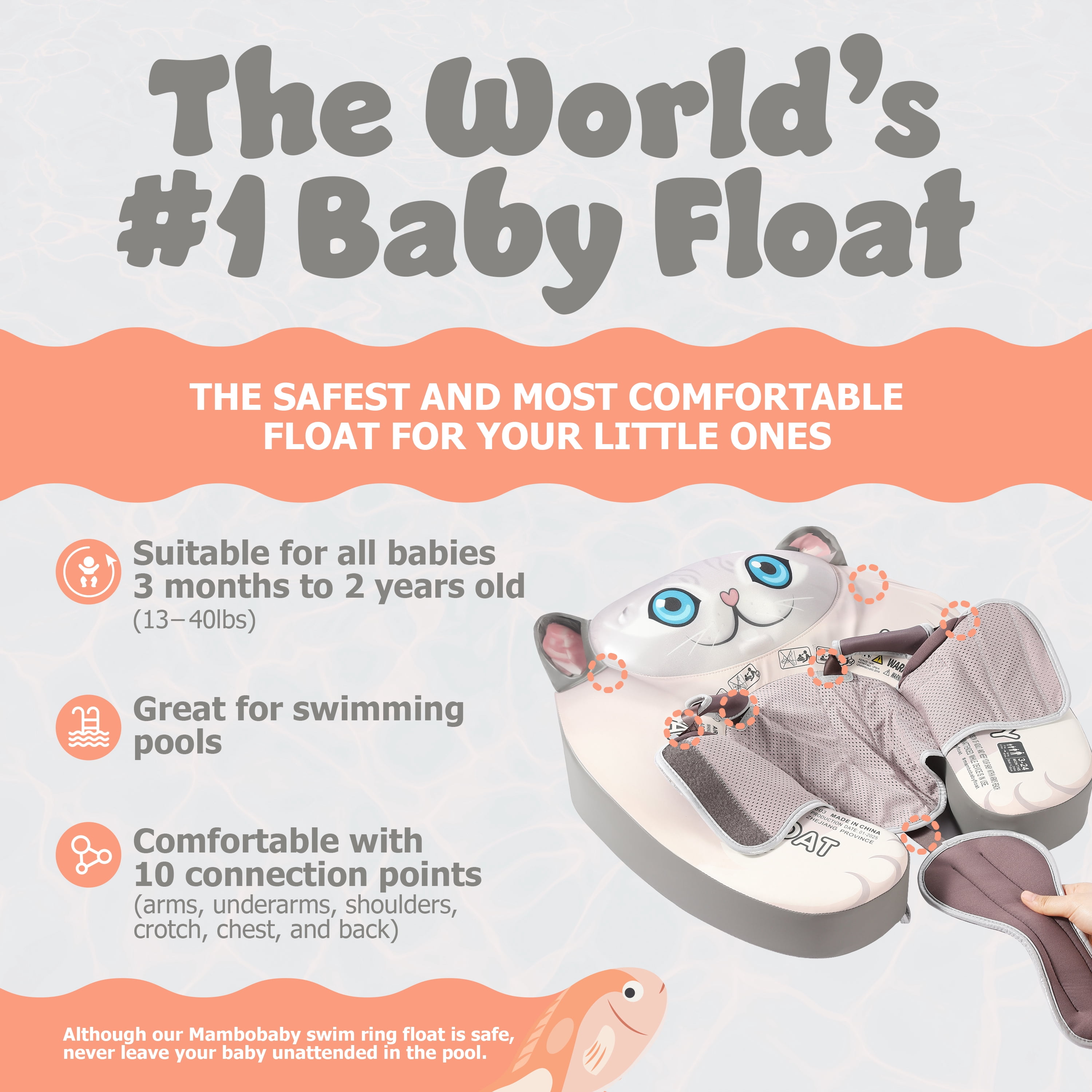 Mambobaby Baby Pool Float with 3D Canopy- Grey