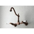 thumbnail image 3 of Kingston Brass KS124PLAC Heritage Two-Handle Wall Mount Bridge Kitchen Faucet, Antique Copper, 3 of 5