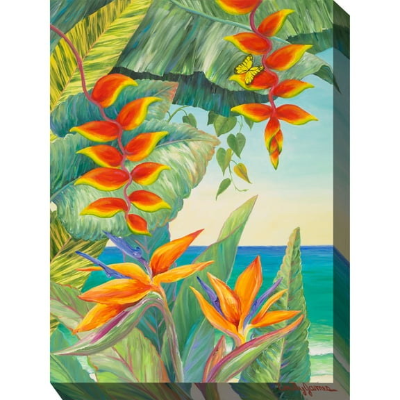 Outdoor Living and Style Red and Yellow Hot Tropic Outdoor Canvas Rectangular Wall Art Decor 40" x