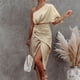 thumbnail image 3 of Vestido de mujer con un hombro al descubierto Túnica irregular Vestido largo Color sólido Traje de vacaciones FLhrweasw Nuevo, 3 of 9