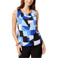thumbnail image 1 of Nine West Womens Geometric Sleeveless Blouse Top, Blue, Large, 1 of 1
