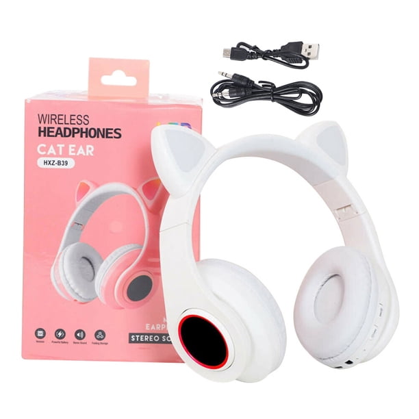 Auriculares Auriculares con luz intermitente LED Adorable micrófono inalámbrico recargable para juegos Auricular 5.0 compatible con Bluetooth, blanco sidaley EL000090-02B