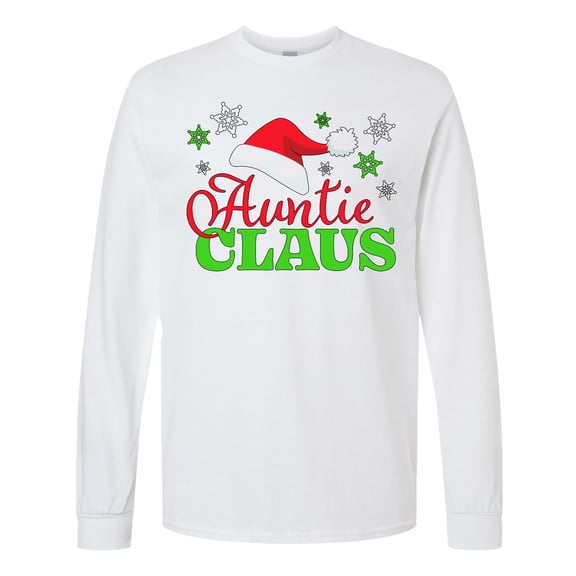 Inktastic Auntie Claus with Christmas Santa Hat and Snowflakes Long Sleeve T-Shirt