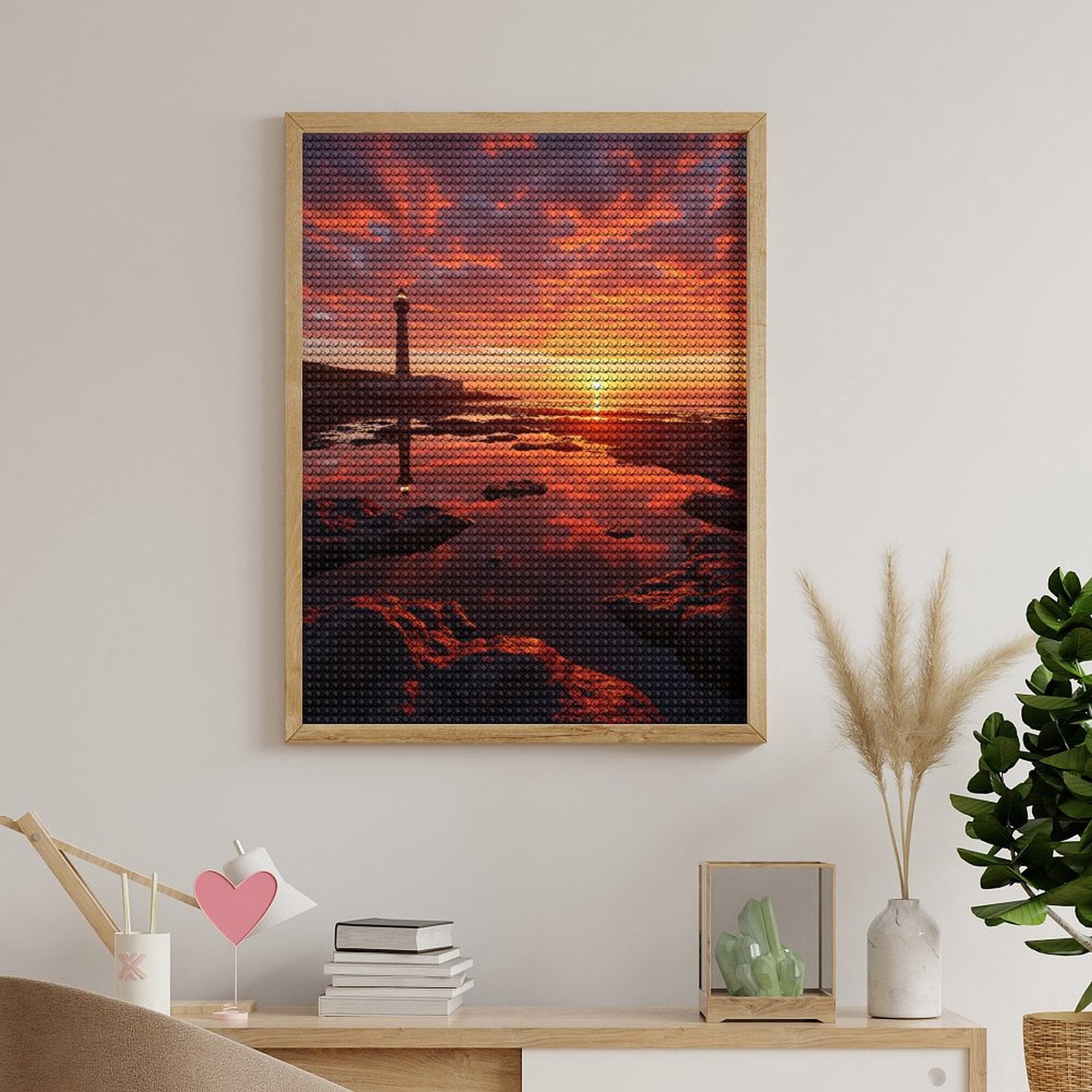 Diamond Art Kits for Adults, Sunset Lighthouse Reflection Rock Shore 5D Diamond Painting Kits for Adults Beginners, DIY Full Drill Diamond Painting, Gem Art and Crafts 12x16