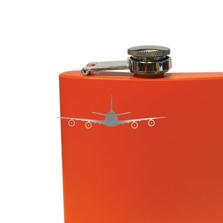 

747 Flask 6 oz - Laser Engraved - Stainless Steel - Drinkware - Bachelor Bachelorette Party - Bridal Shower Gifts - Camping - Pocket Hip - airliner - Orange