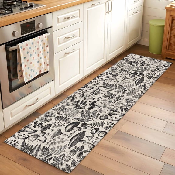 2'x6' Rug Runners for Hallways Kitchen, Botanical Non Slip Entryway Beside Floor Carpet Runner, Vintage Mushroom Plant Herb Ferns Flower Washable Laundry Room Bedroom Throw Rugs Mat for Family Pet