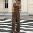 thumbnail image 2 of PWPSG Women Casual Jumpsuit Cowl Neck Halter Sleeveless Ruched Bust High Waist Wide Leg Trousers Brown S, 2 of 9