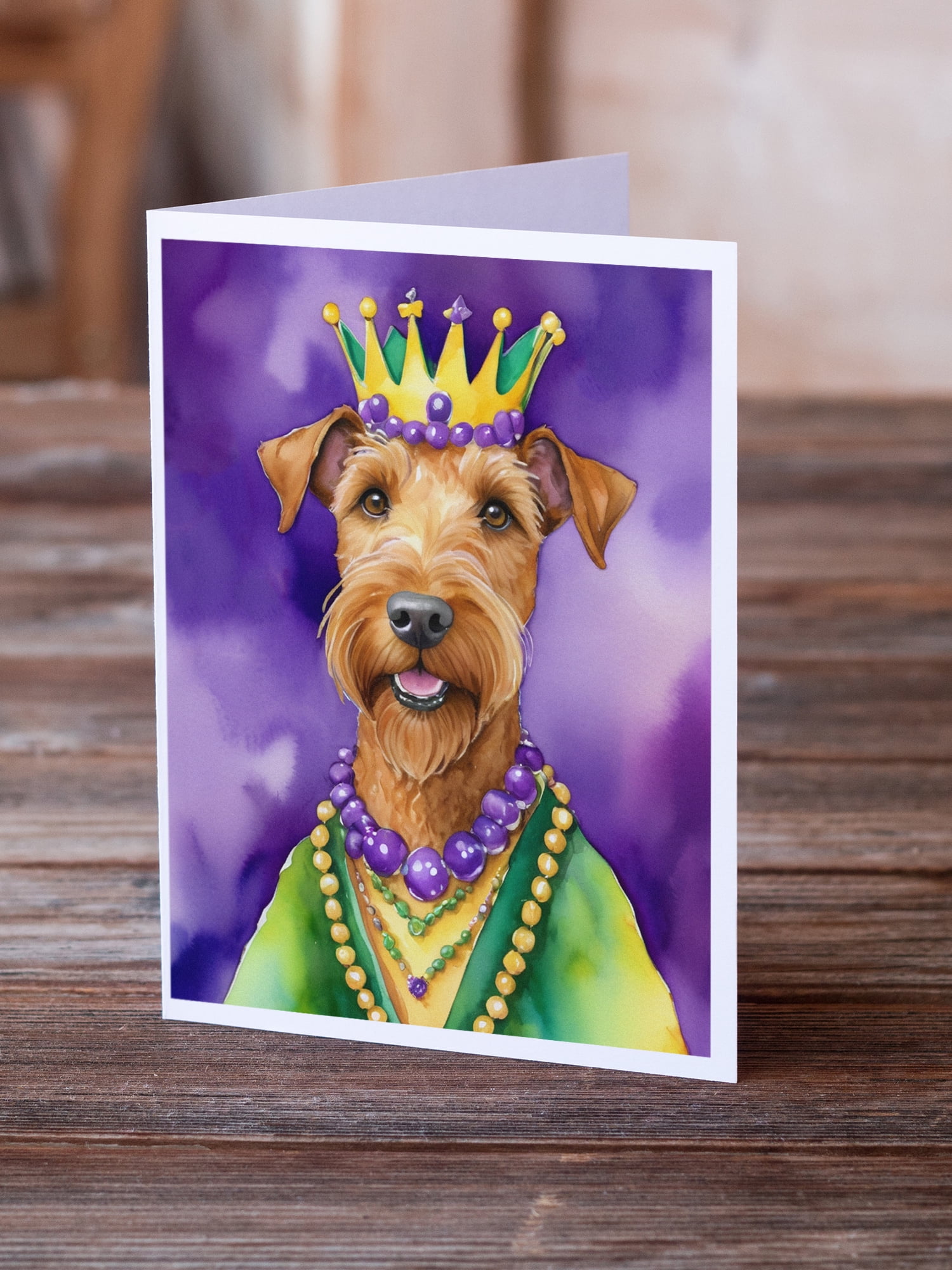 Irish Terrier King of Mardi Gras Greeting Cards Pack of 8 7 in x 5 in
