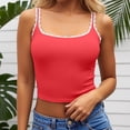 thumbnail image 2 of WEIWEN Spaghetti Strap Tank Top for Women Lace Sleeveless Ribbed Tank Tops Slim Fit Summer Going Out Crop Tops Vest Shirts Red, S, 2 of 5