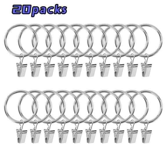 UNIWELL 20packs 1.5" Matte Stainless Steel Curtain Rings with Clips, Rustproof Vintage Drapery Rings for Tension Rods
